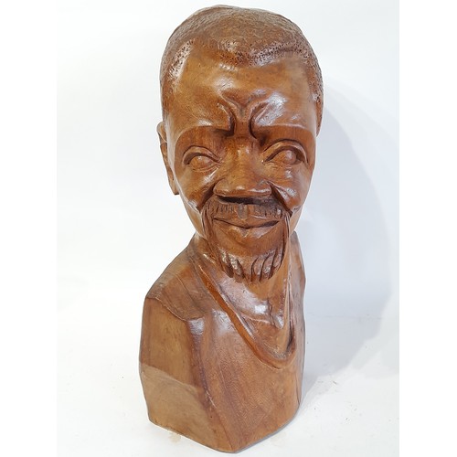 189 - Large Wood Carved Bust of a Tribal Man , 47cm high