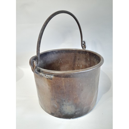 193 - Large Brass Log Bucket with Iron Swing Handle, 40cm dia