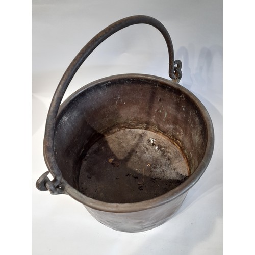 193 - Large Brass Log Bucket with Iron Swing Handle, 40cm dia