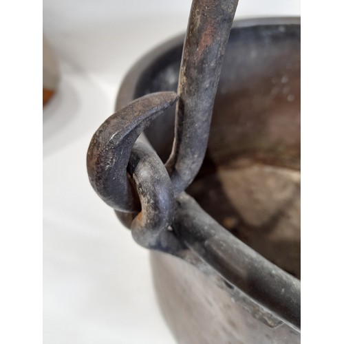 193 - Large Brass Log Bucket with Iron Swing Handle, 40cm dia