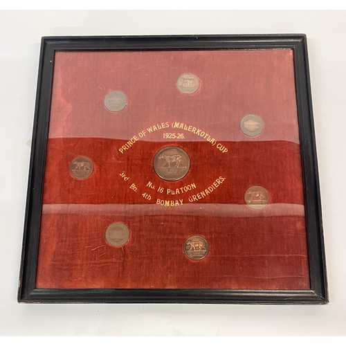 303 - Framed Set of Prince of Wales No. 16 Platoon Bombay Grenadiers 1925-1926 Medallions 42cm x 41.5cm