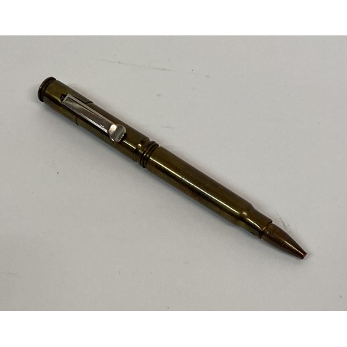 312 - Brass and Copper Trench Art Military Calibre Bullet Casing Pen 13.5cm Length