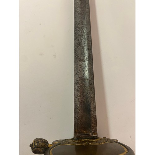 321 - Antique European Military Sword With Pattern and Markings. Possibly Cavalry. 98cm Length