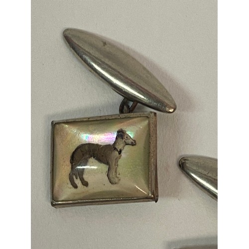 340 - Silver Crystal Reverse Decorated Dog Cufflinks