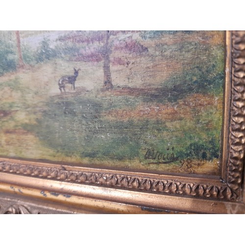 58 - Oil on Board of a Lady in a Wooded Scene, Framed 36cm x 30cm signed and dated '98' lower right