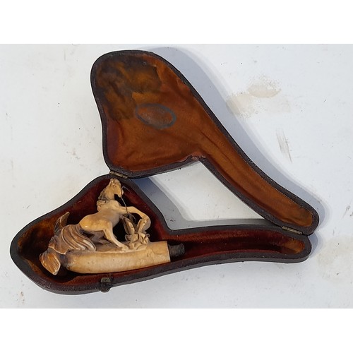 207 - Meerschaum pipe in the form of carved Horse in case with stamp to inside