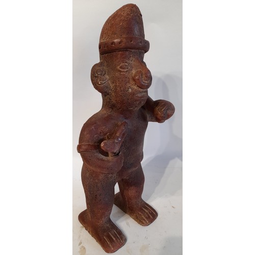 215 - Large Clay Fired figure of a man, Possibly South American. 43cm high