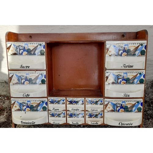 10 - Vintage Continental Hanging Spice Rack with 12 Ceramic Drawers 61cm x 16cm x 46cm