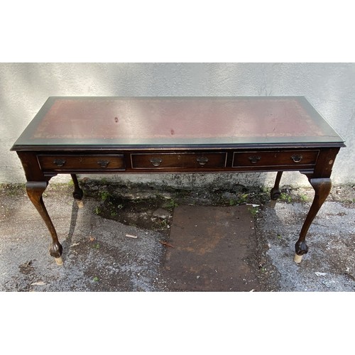 23 - Large Chippendale Style Writing Table With Three Drawers and Three Dummy Drawers Standing on Raised ... 