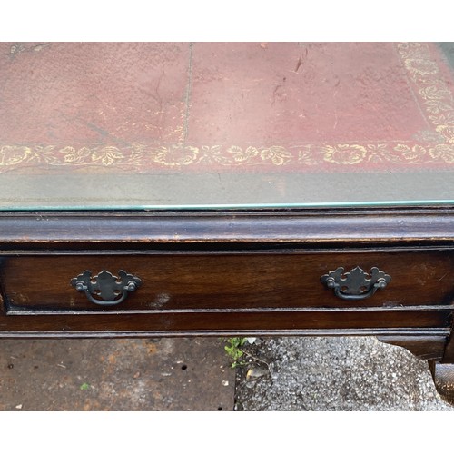 23 - Large Chippendale Style Writing Table With Three Drawers and Three Dummy Drawers Standing on Raised ... 