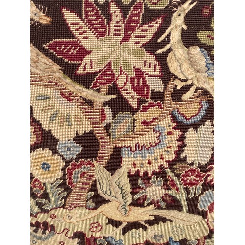 11 - Pair Of Large Antique Continental  Armchairs With Decorative Bird Design Tapestry Upholstery . 115cm... 