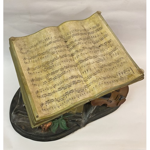 18 - Musical Themed Coffee Table With Violin and Music Manuscript Design Stand. Missing Glass Top. 72cm L... 