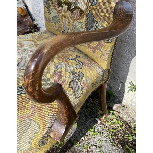 22 - Pair Of French Louis Style Arm Chairs Upholstered with Bird Design. 92cm Height x 54cm Width x 48cm ... 