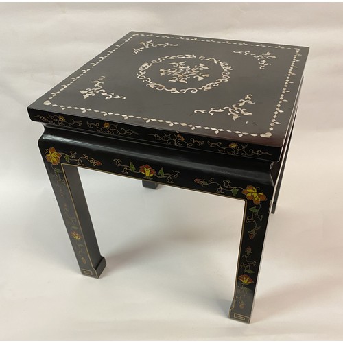 4 - Lacquered side Table with Mother of Pearl inlay to top and Chinoiserie decoration to legs etc. 42cm ... 