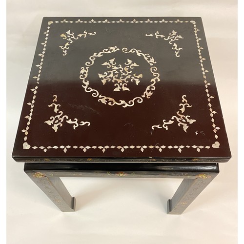 4 - Lacquered side Table with Mother of Pearl inlay to top and Chinoiserie decoration to legs etc. 42cm ... 