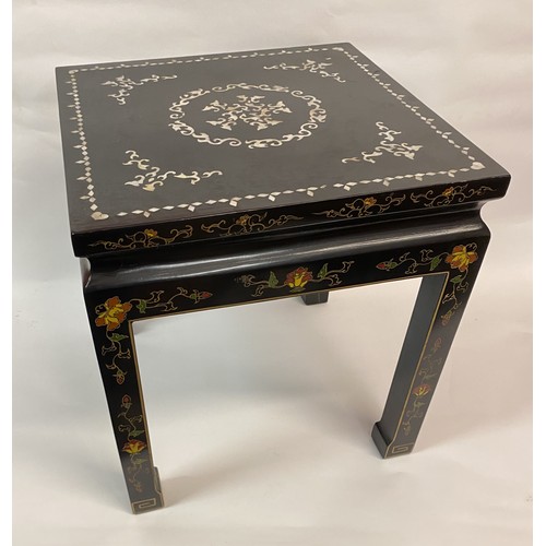 4 - Lacquered side Table with Mother of Pearl inlay to top and Chinoiserie decoration to legs etc. 42cm ... 