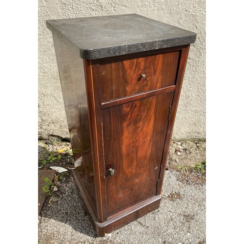 6 - Nightstand / Cabinet with Marble top, single Drawer and Cupboard with shelf. 35cm x 34cm x 84cm