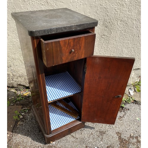 6 - Nightstand / Cabinet with Marble top, single Drawer and Cupboard with shelf. 35cm x 34cm x 84cm