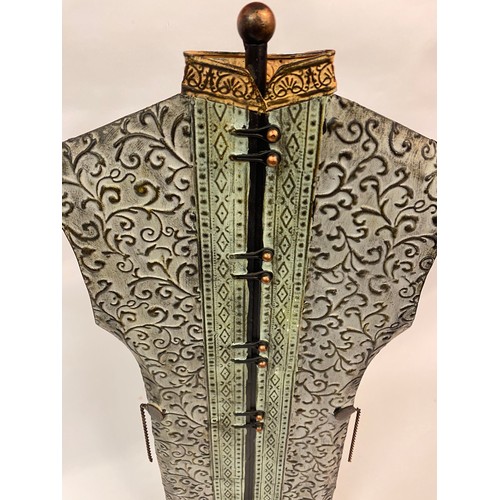 250 - Vintage Decorative Metal Ornament of an Oriental Style Vest Shirt / Waistcoat on Stand. 
71cm Height