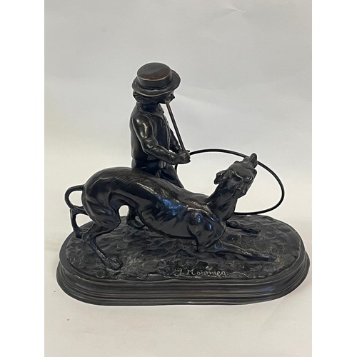 112 - Vintage Bronze Statue Of A Boy And Dog , After J. Moigniez
26cms High