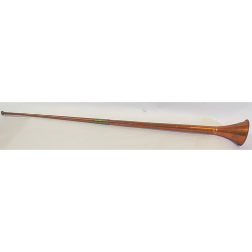 259 - Large Two Piece Copper Horn 
11.5 cms diameter . 127 cms Length.