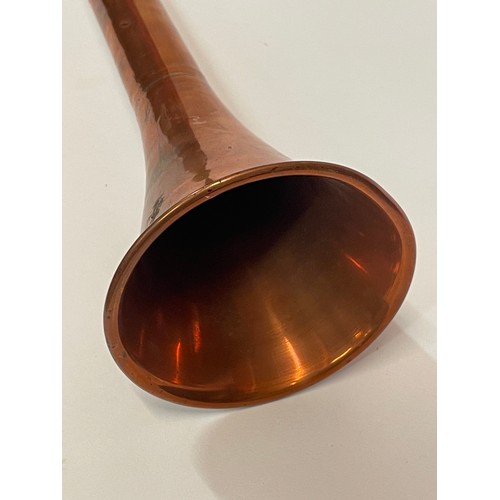 259 - Large Two Piece Copper Horn 
11.5 cms diameter . 127 cms Length.