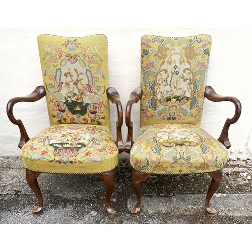 22 - Pair Of French Louis Style Arm Chairs Upholstered with Bird Design. 92cm Height x 54cm Width x 48cm ... 