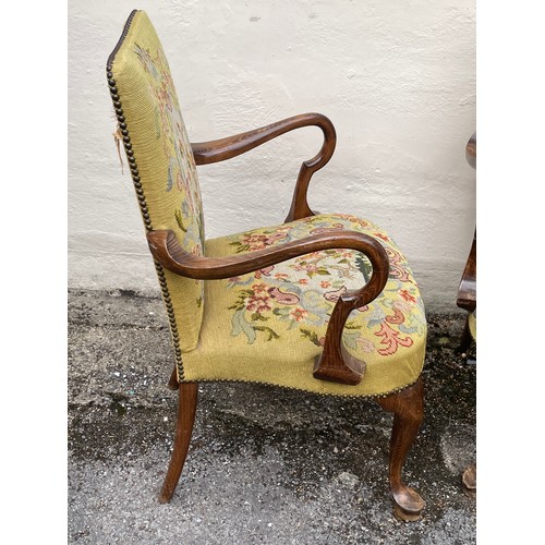 22 - Pair Of French Louis Style Arm Chairs Upholstered with Bird Design. 92cm Height x 54cm Width x 48cm ... 