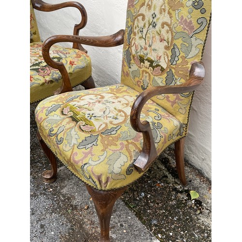 22 - Pair Of French Louis Style Arm Chairs Upholstered with Bird Design. 92cm Height x 54cm Width x 48cm ... 