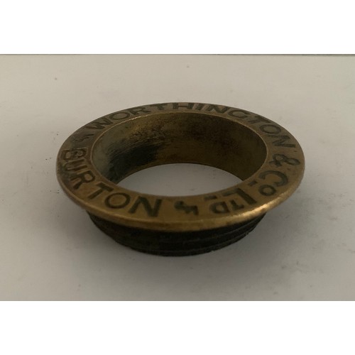 150 - Similar To Previous Lot
Antique Brass Beer Barrel Bung Collar From WORTHINGTON & Co , Burton
7.5 cms... 