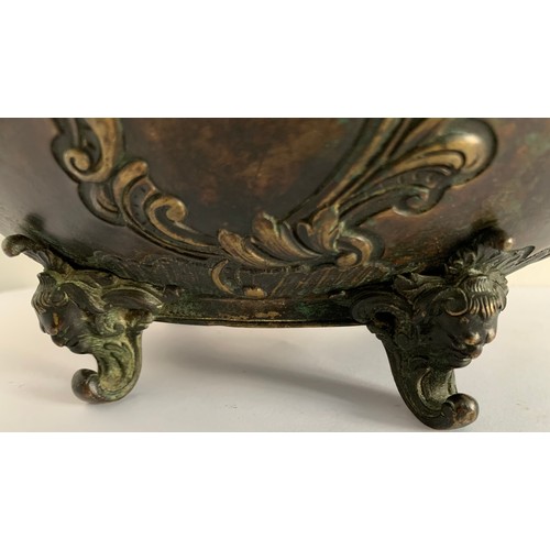 131 - Interesting 19thC Bronze Jardinière With Scrollwork Decoration Over Figural Feet
24 x 17 x 13 cms h