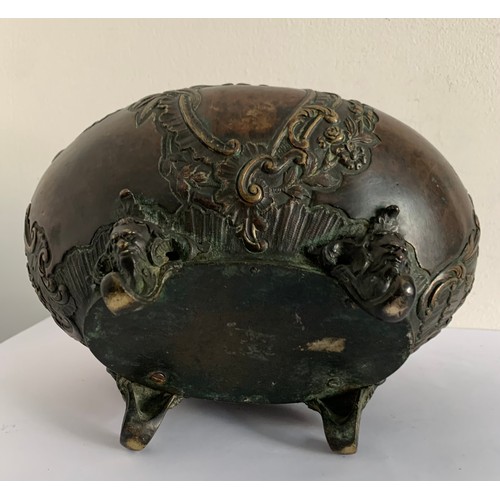 131 - Interesting 19thC Bronze Jardinière With Scrollwork Decoration Over Figural Feet
24 x 17 x 13 cms h