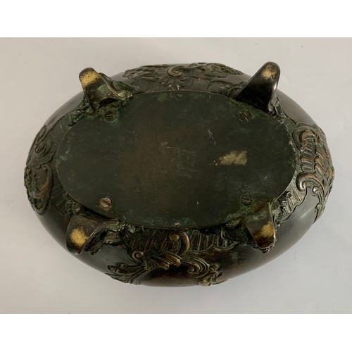 131 - Interesting 19thC Bronze Jardinière With Scrollwork Decoration Over Figural Feet
24 x 17 x 13 cms h