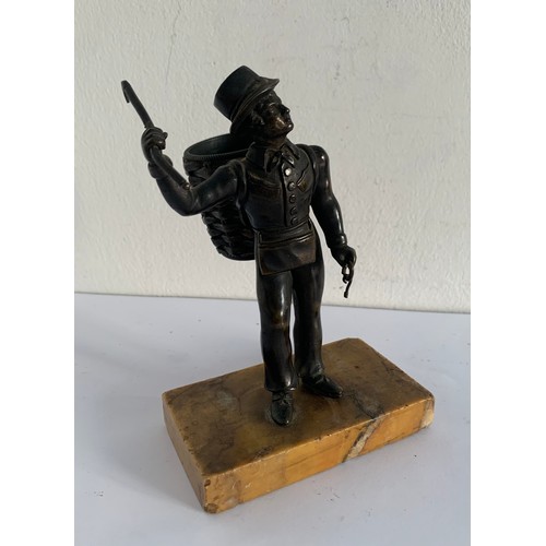 132 - 19thC Bronze Statue Of A Man In Harvest Complete With Basket On His Back And Tools Of His Trade, Upo... 