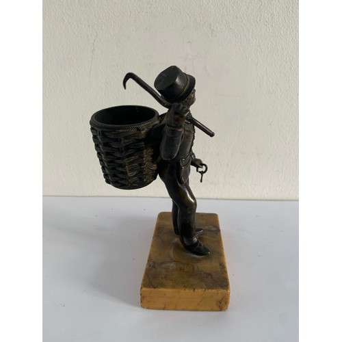 132 - 19thC Bronze Statue Of A Man In Harvest Complete With Basket On His Back And Tools Of His Trade, Upo... 