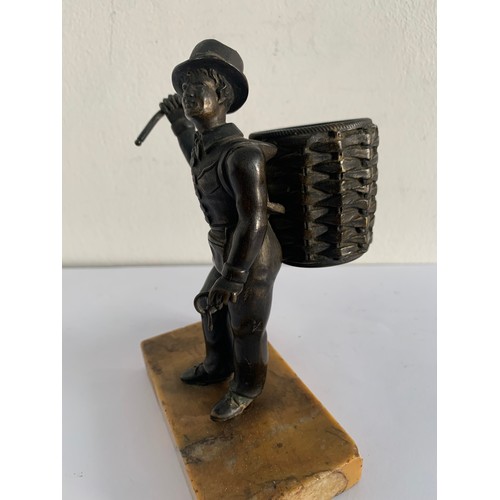 132 - 19thC Bronze Statue Of A Man In Harvest Complete With Basket On His Back And Tools Of His Trade, Upo... 