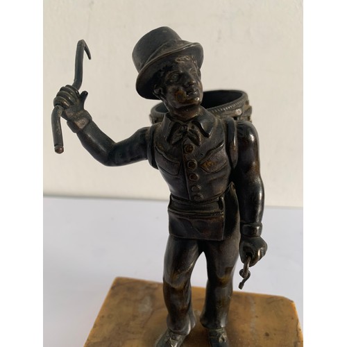 132 - 19thC Bronze Statue Of A Man In Harvest Complete With Basket On His Back And Tools Of His Trade, Upo... 