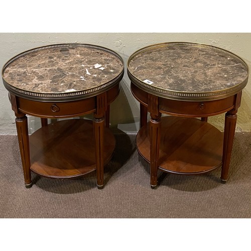 16 - A Good Pair Of Louis XVl Style Marble Top Circular Bedside Tables With Drawer. 50 x 51 cms (2)