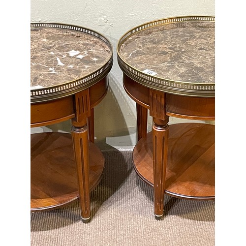 16 - A Good Pair Of Louis XVl Style Marble Top Circular Bedside Tables With Drawer. 50 x 51 cms (2)