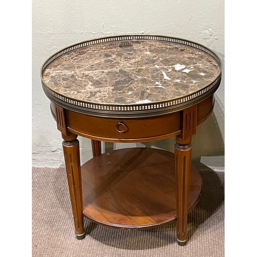 16 - A Good Pair Of Louis XVl Style Marble Top Circular Bedside Tables With Drawer. 50 x 51 cms (2)