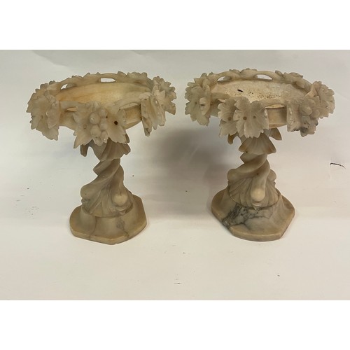 260 - Pair Of Antique Carved Alabaster Tazzas Overlaid With Vines
20 cms High (2)