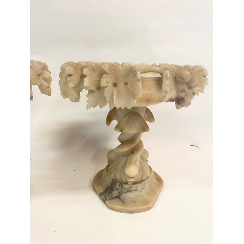 260 - Pair Of Antique Carved Alabaster Tazzas Overlaid With Vines
20 cms High (2)