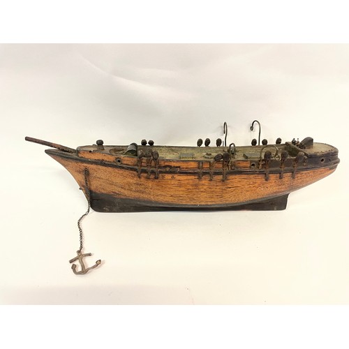 267 - Vintage Carved Wooden Model Of A Ships Hull
 36 cms