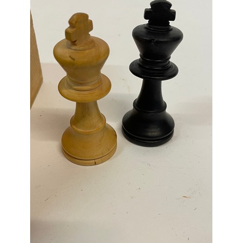 282 - Vintage Turned Wooden Chess Set In Original Box