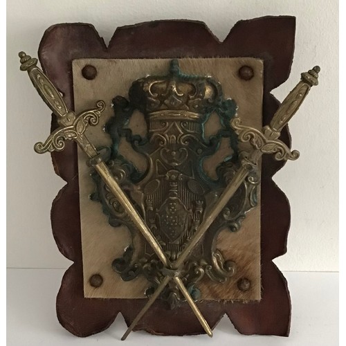 129 - Vintage Armorial Plaque On Leather And Deer Skin Back
23 x 17 cms