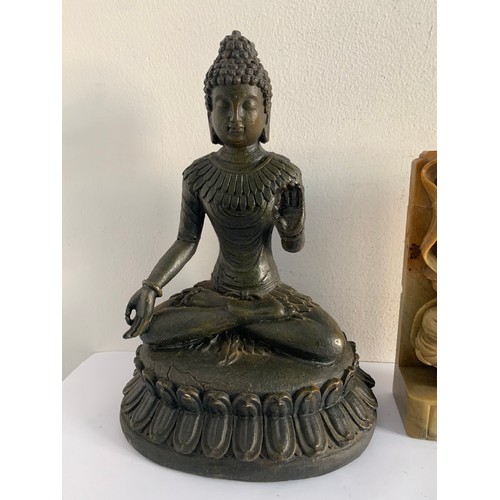 128 - Composite Statue Of Buddha Together With A Similar Jadeite Statue (which has a repair) 
17 x 25 cms ... 