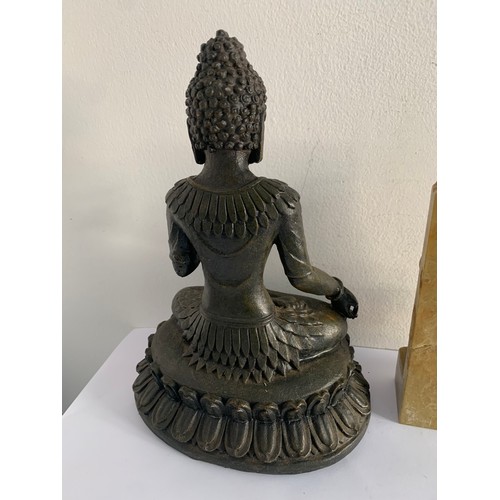 128 - Composite Statue Of Buddha Together With A Similar Jadeite Statue (which has a repair) 
17 x 25 cms ... 