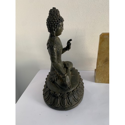 128 - Composite Statue Of Buddha Together With A Similar Jadeite Statue (which has a repair) 
17 x 25 cms ... 