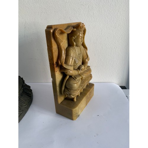 128 - Composite Statue Of Buddha Together With A Similar Jadeite Statue (which has a repair) 
17 x 25 cms ... 