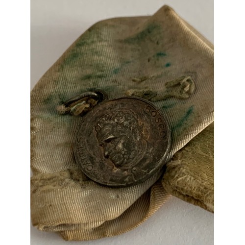 135 - Antique Bronze Crucifix Together With Another Similar And A Religious Coin On Silk Depicting Thé Mad... 